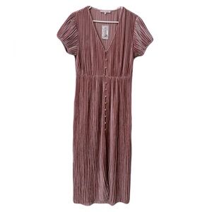 NEW Willow & Root Womens Size Medium Plunge Velvet Pleated Maxi Dress Dusty Rose